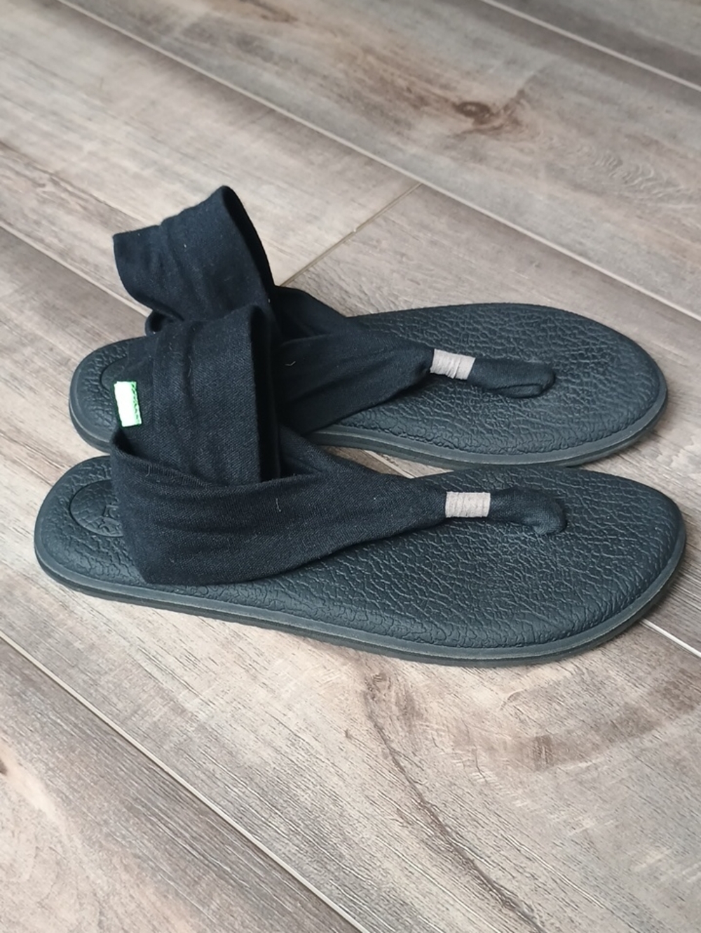 Sanuk Black Textured Footbed Slide with Embossed Logo